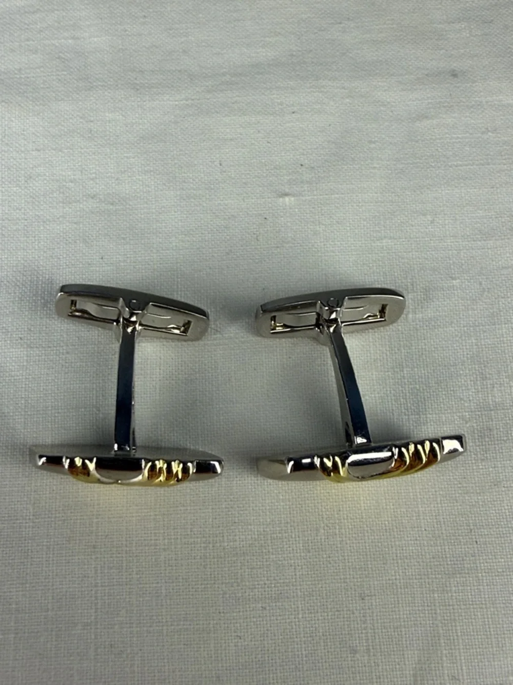 Saint Laurent YSL Two Tone Sculpted Bar Cufflinks Gold Silver 1